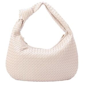 Melie Bianco Woven Vegan Leather Hobo Bag - Cream 100% Recycled Vegan Leather